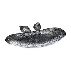 Relaxdays Bain d'oiseaux en Fonte de Fer, décoration pour Le Jardin, H x L x P : 6,5 x 24 x 12,5 cm, argenté