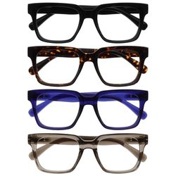 OPULIZERA Blue Light Blocking Reading Glasses - Anti-Reflective Anti-Glare - 4 Pack Readers - UV400 Lenses - Oversized Frame - Computer Screen Glasses - Black Brown Blue Grey - Men Women - +3.50