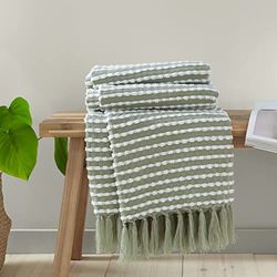 Catherine Lansfield Living Stab Stitch Manta, 125 x 150 cm, Color Verde Salvia