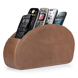Londo Remote Control Houder met 5 zakken - DVD, BLU-Ray, TV, Roku of Apple TV afstandsbedieningen, echt Italiaans leer met suède voering, slank, compact woonkamer of slaapkamer opslag