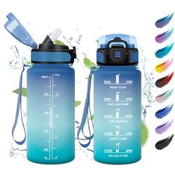 Botella Agua 500ml, Botella Agua con Pajita, Fácil de Abrir, Reutilizable, Botella Agua Motivacional a Prueba de Fugas, Cantimplora para Niño, Niña, Colegio, Escuela, Camping, Bicicleta, Gym