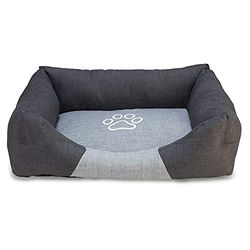 ARQUIVET Vierkant hondenbed in zwart en grijs met poot, 60 x 55 x 18 cm, hondenbed, gevoerd, comfortabel, wasbaar, bedden voor huisdieren, hondenbed