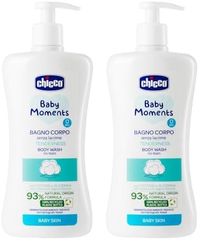 Chicco Baby Moments Bagno Corpo senza Lacrime, Bagnoschiuma Per Bambini, con Formula Naturale, Con Estratto di Cotone e Glicerina, Proprietà Emollienti, 0+ Mesi - 500 ml (Confezione da 2)