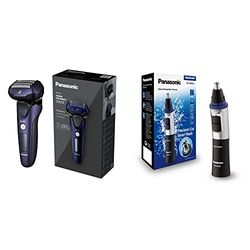 Panasonic ES-LV67 Wet and Dry 5-Blade Electric Shaver for Men (Navy and Black) ( UK 2pin Bathroom Plug) & ER-GN30 Wet and Dry Electric Nose, Ear and Facial Hair Trimmer for Men