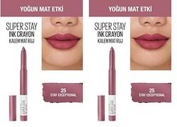 Maybelline lipstick Superstay Matte Ink Crayon, longlasting With Precision Applicator, 25 Stay Exceptional, 1.5 g, Pack Of 2