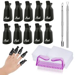 Juego de 10 Clips Quitaesmalte para Uñas con 2 Empujadores para Cutículas, 1 Cepillo de Uñas, 500 Almohadillas de Algodón para Uñas de Gel, Clip Removedor para Uñas de Gel Removedor Herramienta