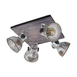 Eglo Candeeiro de teto Barnstaple, foco de teto vintage de 4 lâmpadas em design industrial, foco de parede retro de aço com aparência de zinco envelhecido, madeira, cor pátina castanho, preto, E27