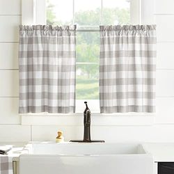 Elrene Home Fashions Farmhouse Living Buffalo Check Window Kitchen Tier Set, 30" x 36" (Set of 2, Gray/White, 2 Count