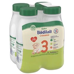 Blédina - Blédilait - Lait Croissance 3ème âge - Lait Liquide pour bébé - De 1 à 3 ans - 4x500mL