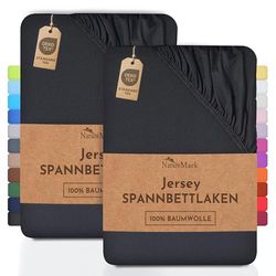 NatureMark 2-pack jersey hoeslaken. hoeslaken 100% katoen in vele maten en kleuren BRANDKWALITEIT ÖKOTEX Standaard 100. 90 x 200 cm - 100 x 200 cm. Zwart