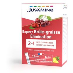 JUVAMINE - Brûle-Graisse Elimination - A base de Chrome, Guarana, Queue de Cerise et Maté - Arôme Ananas - 14 Sticks Minceur à Diluer - Fabriqué en France