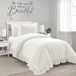 Lush Decor Reyna Ruffle 100% Cotton Duvet Cover Set - 2 Piece Cozy Ruffled Bedding Set - Timeless Elegance and Comfort For Teen or Dorm Room- Twin XL, White