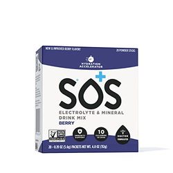 SOS Hydration Electrolytes Powder Sachets - Dehydration Mineral Water Flavoring Drink Mix Multiplier, Helps Renew Energy & Rehydration, with Potassium & Low Sugar - Berry (20 Servings)
