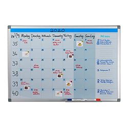 relaxdays Whiteboard Planner, Settimanale, Lavagna Magnetica, Cancellabile, Bacheca, Portapennarelli, 60 x 90 cm, Bianca, Ferro, Acciaio, 1 pz