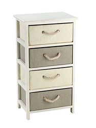 King Collection C656424 Commode 4 Tiroirs Bois et Raphia Synthétique, 40 X 30 x 74H