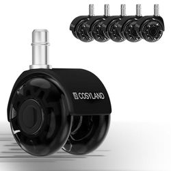 COSYLAND Set med 5 dubbla hjul svart transparent, hållbara och tysta kontorsstolshjul, kontorsstolshjul för parkett, perfekt för kontor, 11 x 22 mm