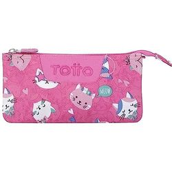 Totto School Case Three Compartments Pink Party Kittens - Standard Size Board, Pink, ESTÁNDAR, Cases