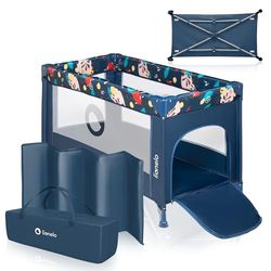 LIONELO Stefi Opvouwbaar reisbedje met matras, Vanaf de geboorte tot 3 jaar/15 kg, Babyboxen voor kinderen en baby's met zij-ingang, Gaaswanden transparante, Tas, Wielen, beveiligingssysteem LockGuard