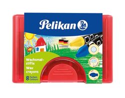 Pelikan -Wachsmalstifte, Wachsmalblöcke, Wachsmaltropfen-Etuis cera redonda 665/8 de 8 cores, caixa de 8 unidades 1 raspador, preto (embalagem de 1) (723148)