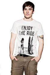 ESPRIT T-shirt för män med tryck – Slim Fit 064EE2K021, Vit (off-white 103), XXL
