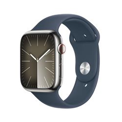 Apple Watch Series 9 (GPS + Cellular) - Caja de Aluminio en Plata de 45 mm - Correa Deportiva Azul tempestad - Talla M/L