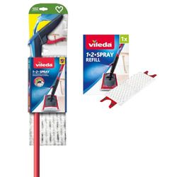 Vileda 1-2 Spray Scopa Lavapavimenti a Spruzzo con Ricambio in Microfibra, Rosso