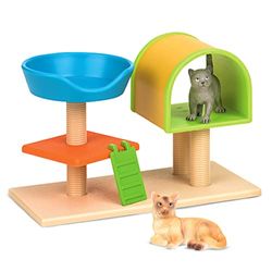 Terra klösträd för katter, 3-delat leksaksset – 1 klösträd, 2 katter – djurfigurer och tillbehör, leksaker för barn från 3 år