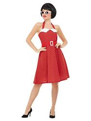 50s Rockabilly Pin Up Costume, Red, with Halterneck Swing Dress, (L)