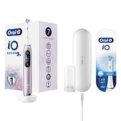 Oral-B iO 9n, Go Electric, Spazzolino Elettrico Ricaricabile, 1 Spazzolino Rosa con Tecnologia Magnetica, 1 Testina, 1 Custodia Da Viaggio con Caricatore + Testine di Ricambio, 4 Pezzi