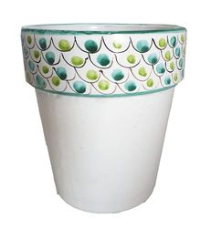 Ceramiche Angela Rinaldi - Vaso in Ceramica di Vietri dipinto a mano decoro geometrico per piante Maiolica Design Terracotta Coccio Cachepot Fioriera (pallini, Altezza cm. 30, diametro cm. 27)