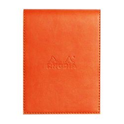RHODIA 128114C - Clipboard Case + Stapled Notepad N°12 Tangerine - 8.5x12 cm - Small Squares - 80 Detachable Sheets - 80G White Clairefontaine Paper - Pencil Holder - Faux Leather - Rhodiarama