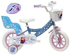 Vélo ATLAS 12 tum Fryst flicka cykel utrustad med 1 broms, framkorg, bakre dockhållare, stänkskydd, hölje och stabilisatorer + snödrottninghjälm ingår, himmelsblå, 12