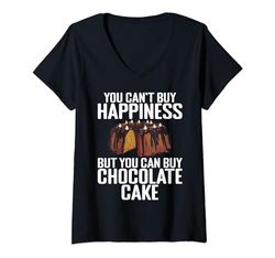 Mujer No puedes comprar la Felicidad, pero puedes comprar Pastel de Chocolate Camiseta Cuello V