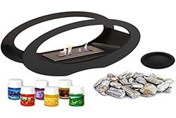 KRATKI Camino a bioetanolo Echo + Set per Atomoterapia + Braciere a forma ovale con ciottoli autoportante con biocontenitore 0,2 l Acciaio verniciato a polvere nero 29 x 50 cm