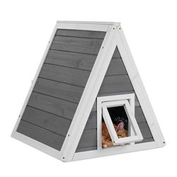 Relaxdays Casetta da Esterni per Gatti, Cuccia in Legno, Resiste alle Intemperie, 54x52x64 cm, 2 Ingressi, Grigio Bianco, 54 x 52 x 64 cm