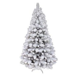 Mr Crimbo 7ft (210cm) Silver Mixed Pine Artificial Christmas Xmas Tree With Glistening Silver Glitter PVC Needles, 861 Branch Tips, Folding Metal Base