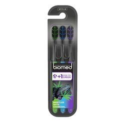 Biomed Lot de 3 brosses à dents noires au charbon de bois | Poils moyens avec pointes arrondies, sans BPA | Pour blanchiment