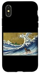 Funny Retro Vintage Surfing A Great Wave Rottweiler Lover Custodia per iPhone X/XS