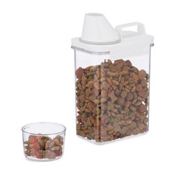 Relaxdays Caja de almacenamiento de alimentos, taza medidora, tapa hermética, 1,8 l, comida seca, cereales, detergente en polvo, transparente