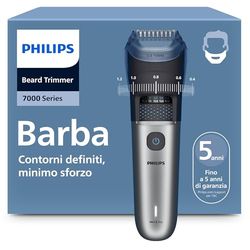 Regolabarba Philips serie 7000 - Lame in metallo autoaffilanti, 40 impostazioni di lunghezza, tecnologia BeardSense, raccoglitore per peli, 100% impermeabile, rifinitore ampio, modello BT7670/15