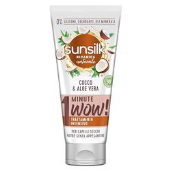 Sunsilk, Trattamento Intensivo 1 Minute Wow, Maschera Capelli Secchi, con Cocco e Aloe Vera, 98% di Ingredienti di Origine Naturale, Senza Siliconi, Coloranti e Oli Minerali, 180ml