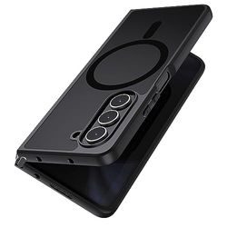 MAKAVO Magnetisch hoesje voor Samsung Galaxy Z Fold 5 [Compatibel met MagSafe] Slanke doorschijnende matte harde achterkant en zachte zwarte bumper, militaire kwaliteit, valbestendig, schokbestendig