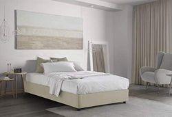 Talamo Italia - Lit carré et demi Nicole, Lit conteneur avec revêtement en tissu, 100% Made in Italy, Ouverture frontale, convient pour matelas cm 120x190, Beige