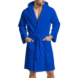 PETTI - Albornoz Hombre y Mujer 100% Microfibra, Unisex, con Capucha, Bolsillos, Cinturón, Albornoces Para Ducha, Gimnasio, Piscina, Viajes, Suave, Tallas Grandes Disponibles, Azul Eléctrico