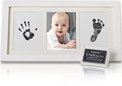 Set de Marco de Fotos y Huellas de Bebé en Tinta – Recuerdo memorable – No tóxico – Ideal Regalos Para Bebes - Marco De Madera y Cristal Acrílico – Ideal Decoración o Regalo De Baby Shower