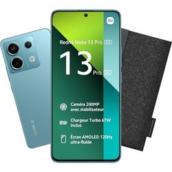 Xiaomi Bundle REDMI Note 13 Pro 5G 8/256 + beschermhoes, donkergrijs, 6,67 inch display, ontgrendelde smartphone, 5100 mAh batterij, 256 GB ROM-geheugen, 8 GB RAM, Android 13, Ocean Teal