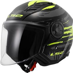 LS2, Casque Moto Jet Airflow II Brush Black H-V Yellow, XXL