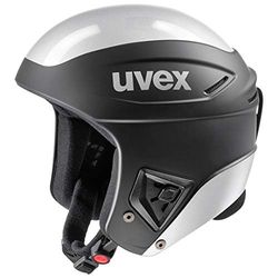 uvex race +, casco da sci robusto unisex, aerazione ottimizzata, ampliabile con mentoniera, black-silver, 53-54 cm