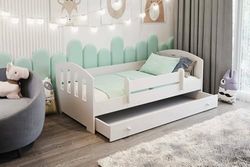 Dmora - Lit d'enfant Suwalki, Couchette pour Chambre d'enfant, Ensemble de Chambre, Support de Matelas, 85x164 h63 cm, Blanc