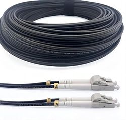 Elfcam® - Cables de Fibra Óptica Blindados LC/UPC a LC/UPC OM3 Multimodo Duplex 50/125um LSZH, para Instalaciones en Exteriores e Interiores, Negro (100M)